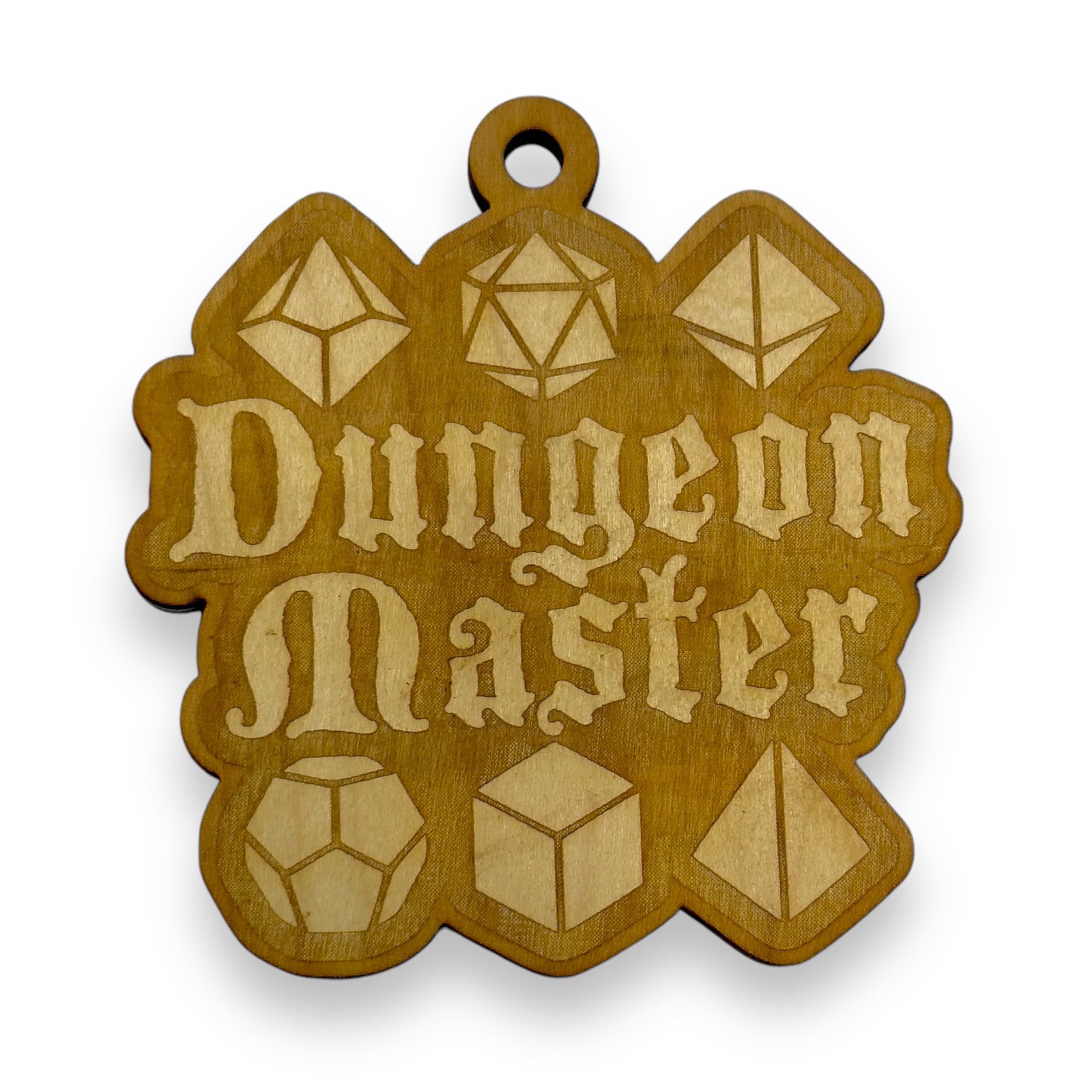 Ornament Dungeon Master raw wood 3x3in close up