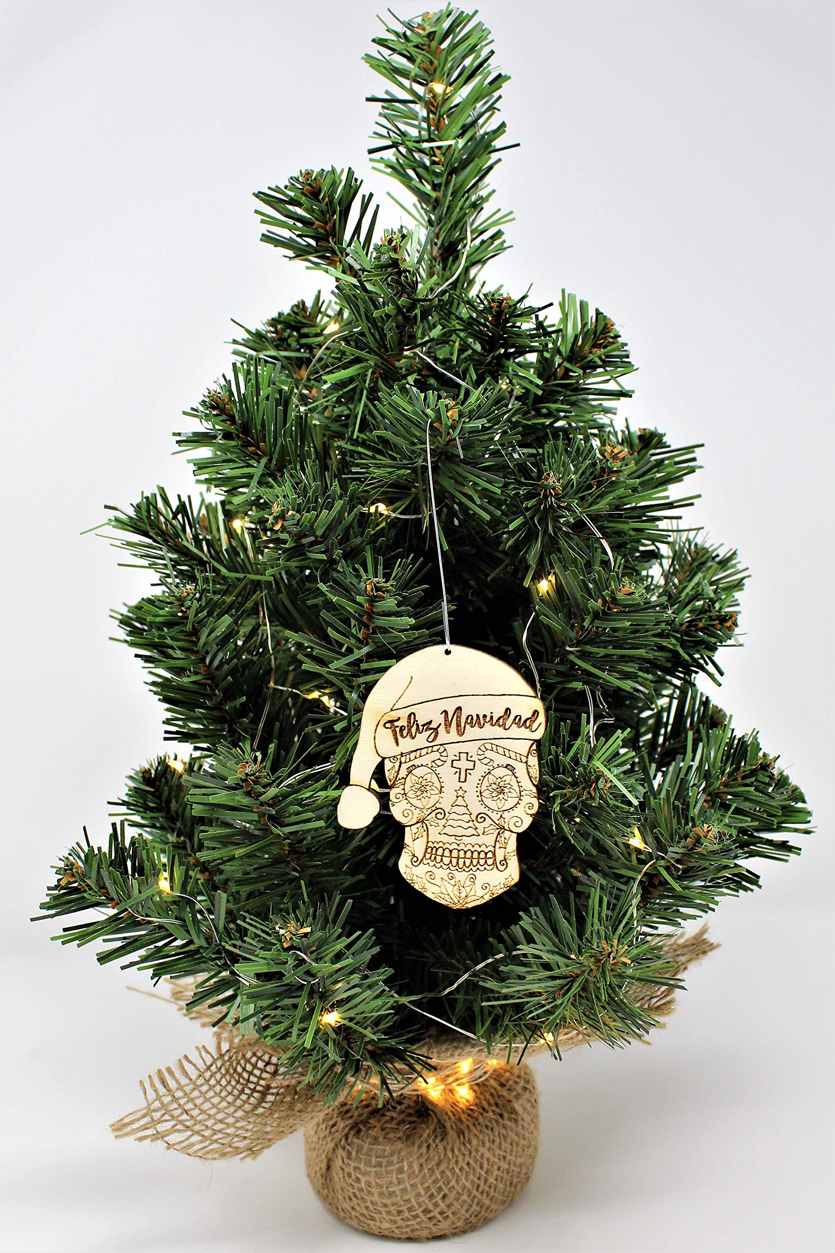 3x2 inch Feliz Navidad sugar skull ornament ready to hang