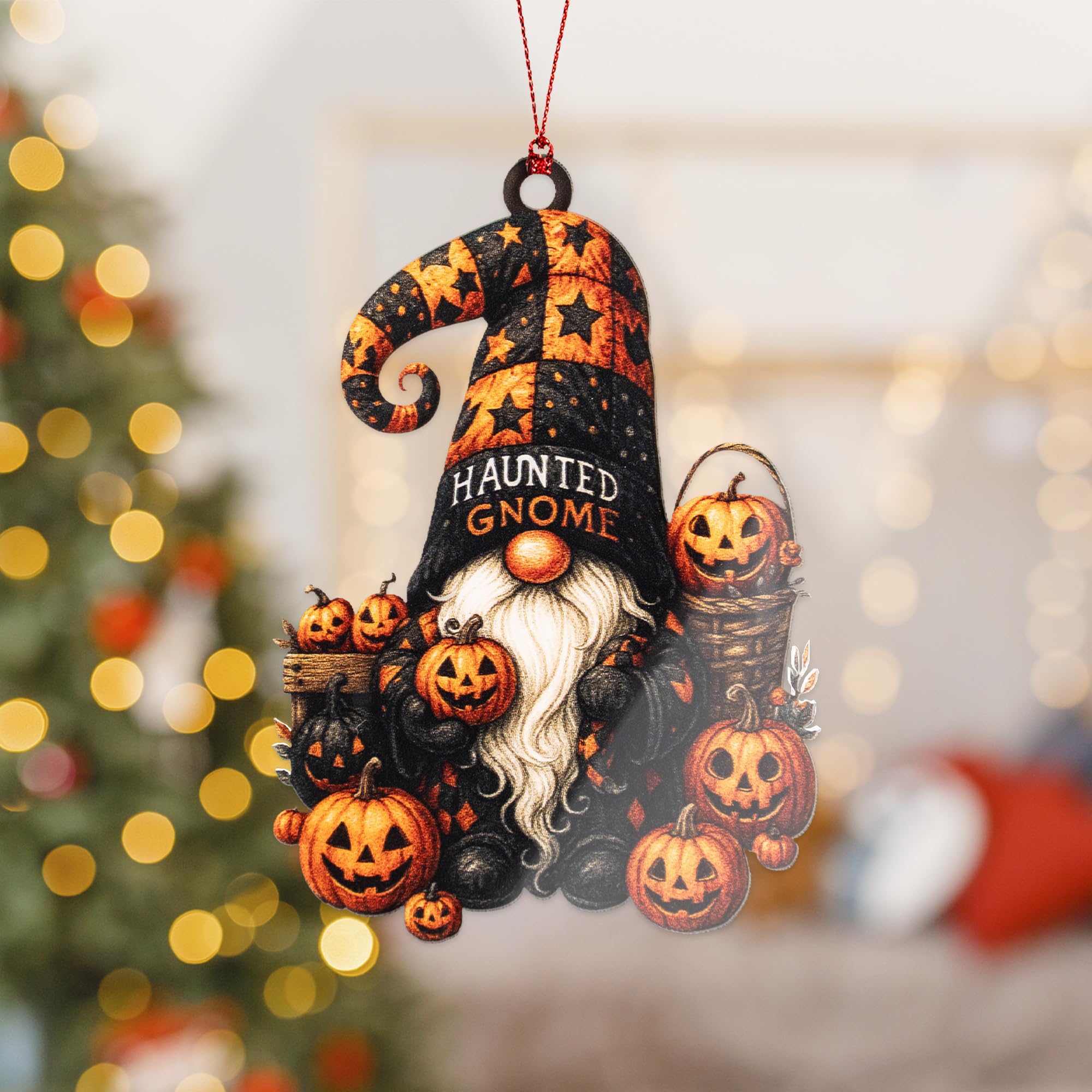 Gnome ornament measures 4.33 inches tall for hanging