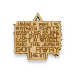 Ornament Jingle Bells Bat man Smells maple wood 3x3in