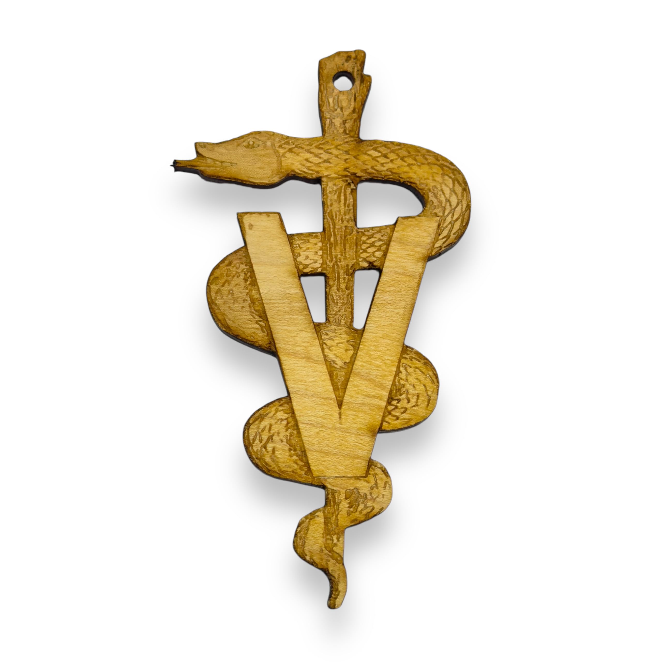 Ornament Veterinarian Caduceus maple wood 3x5in
