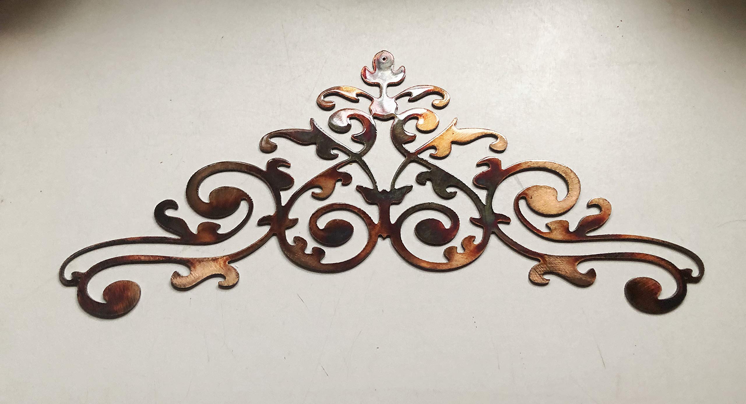 Copper Bronze Plated finish metal wall decor scroll close up