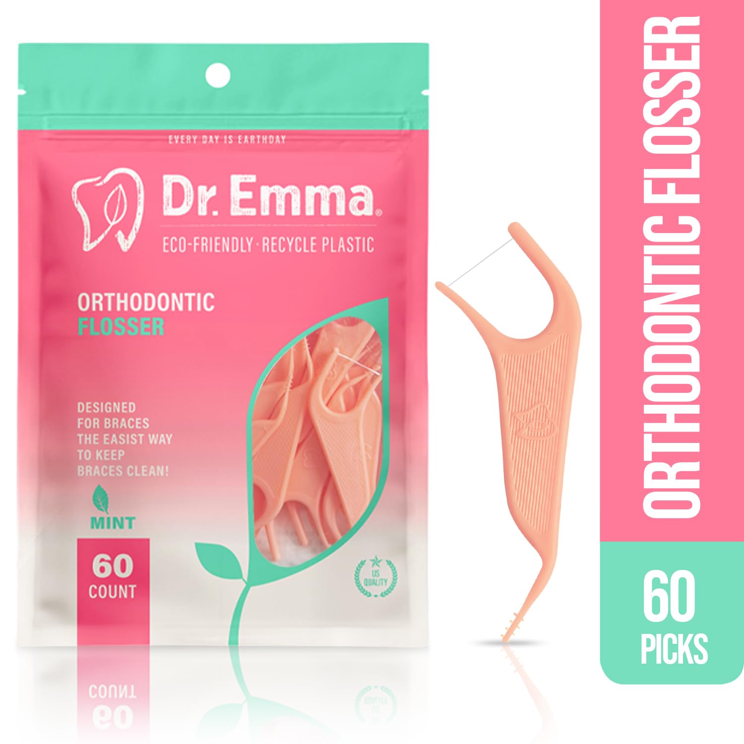 Ortho dental floss picks mint flavor pink packaging