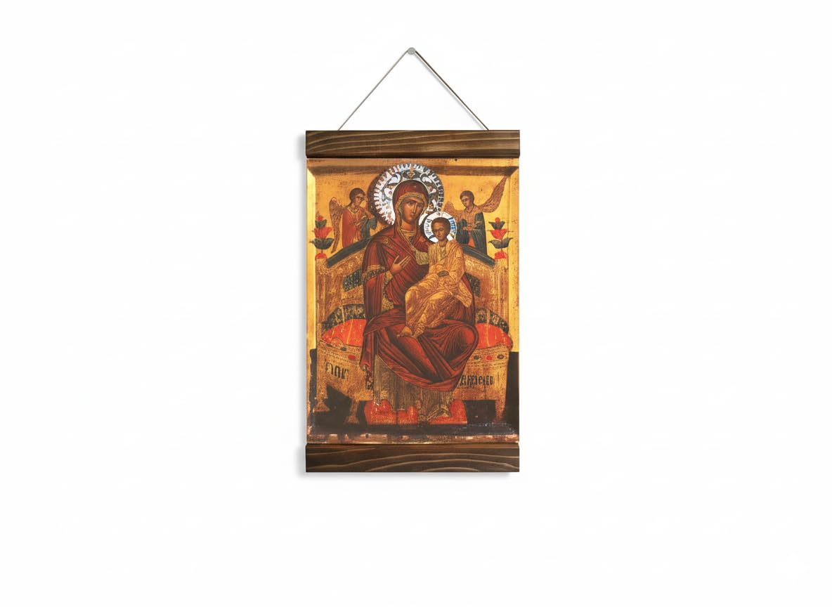 Orthodox Russian Icon Small Holy Virgin Mary Pantanassa canvas print with wood frame 8.7 x 11.8 inches