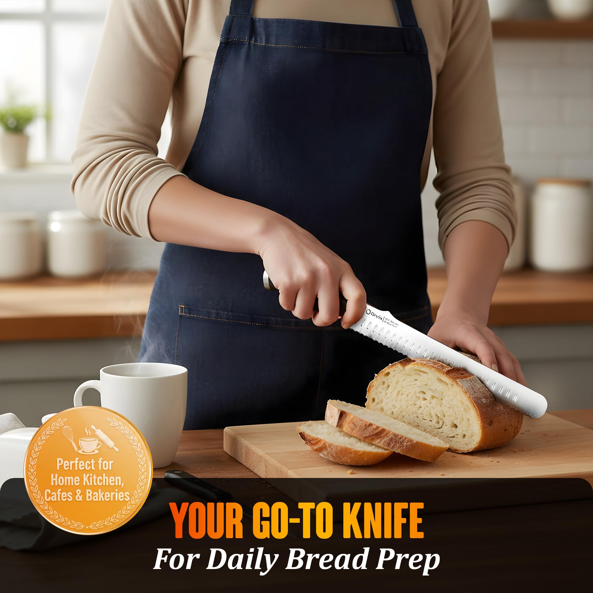 Slicing wide boules and fruits with ORVIX bread knife