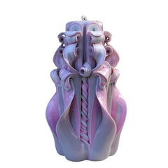 Carved Candle Christmas style in grey with pink and white accents