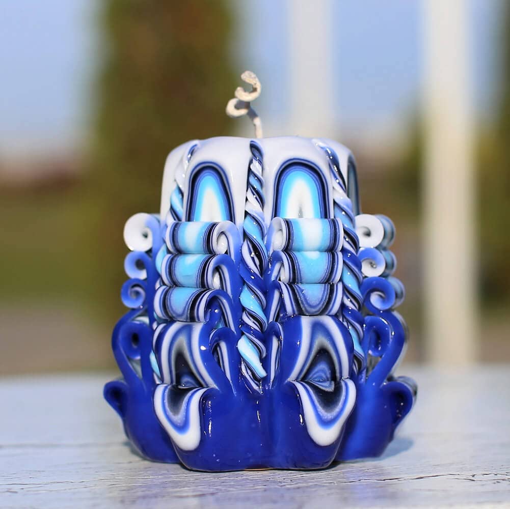 Oscar candles blue carved candle 3 inch display
