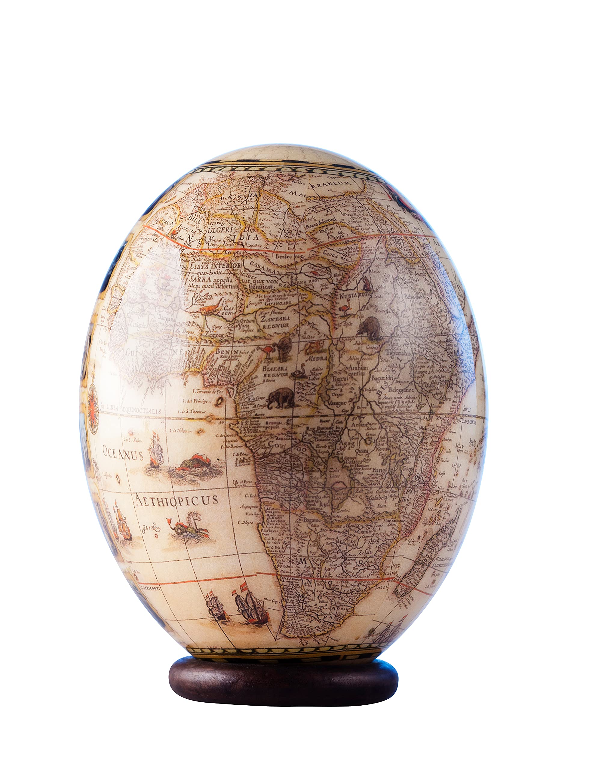 Back of ostrich egg features an old-styled Africa map