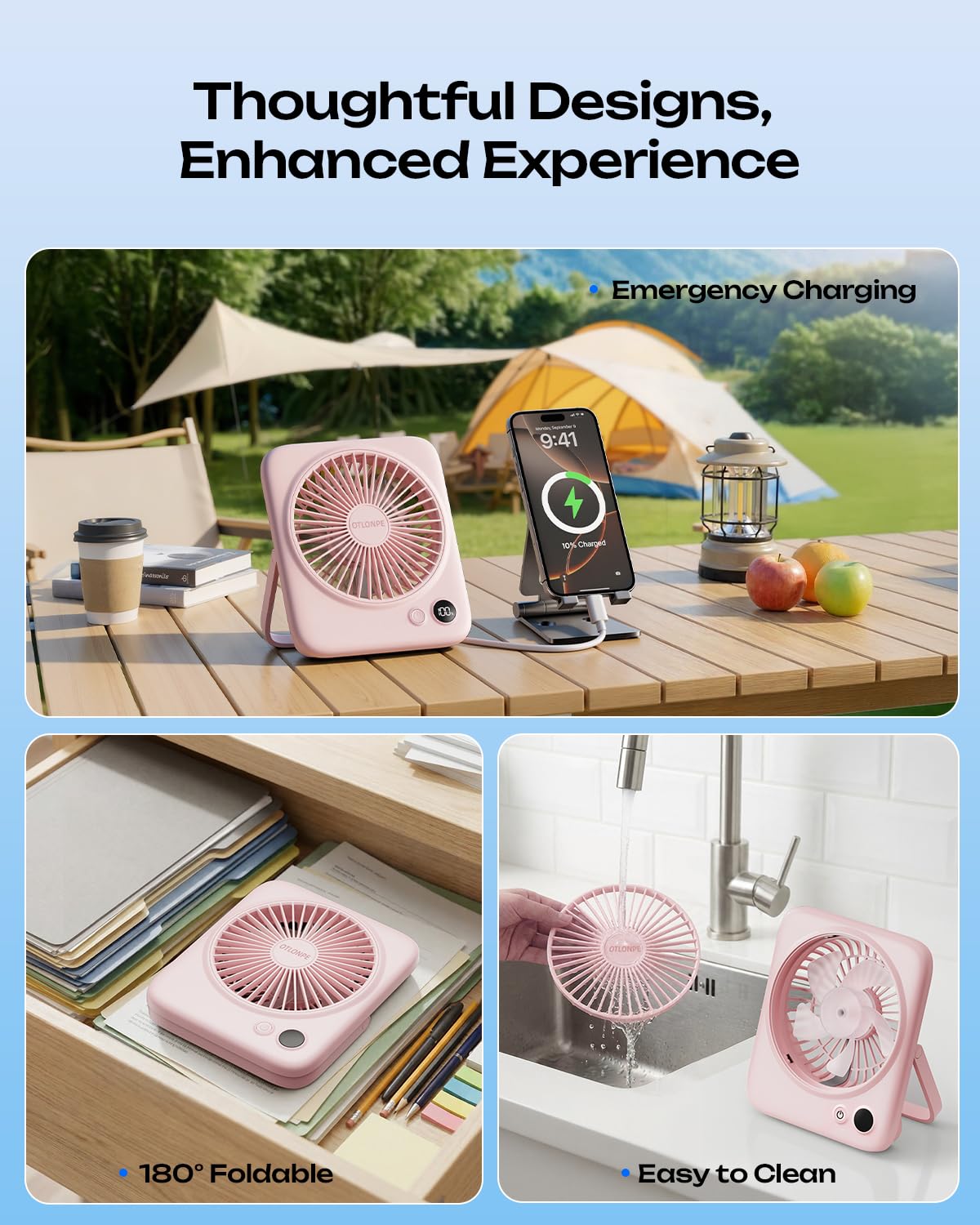 Otlonpe 180 degree foldable bracket desk fan
