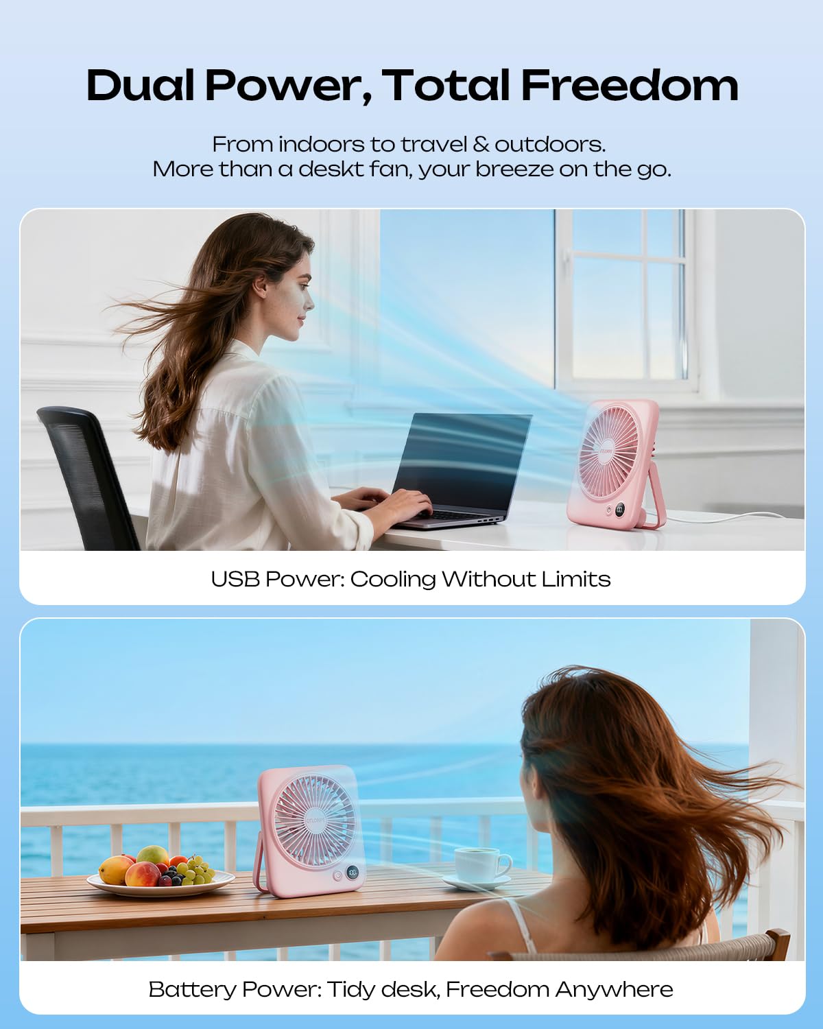 Otlonpe USB powered and battery operated fan 6.5 inch