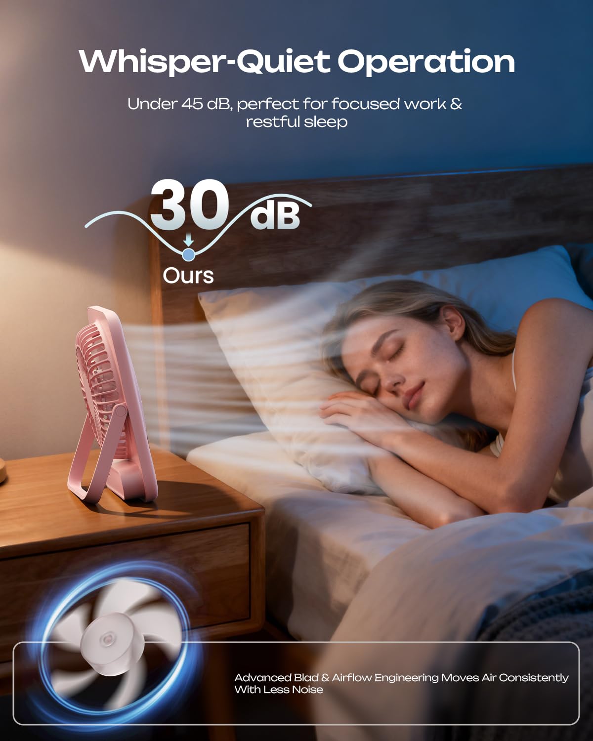 Otlonpe quiet desk fan operating under 45db