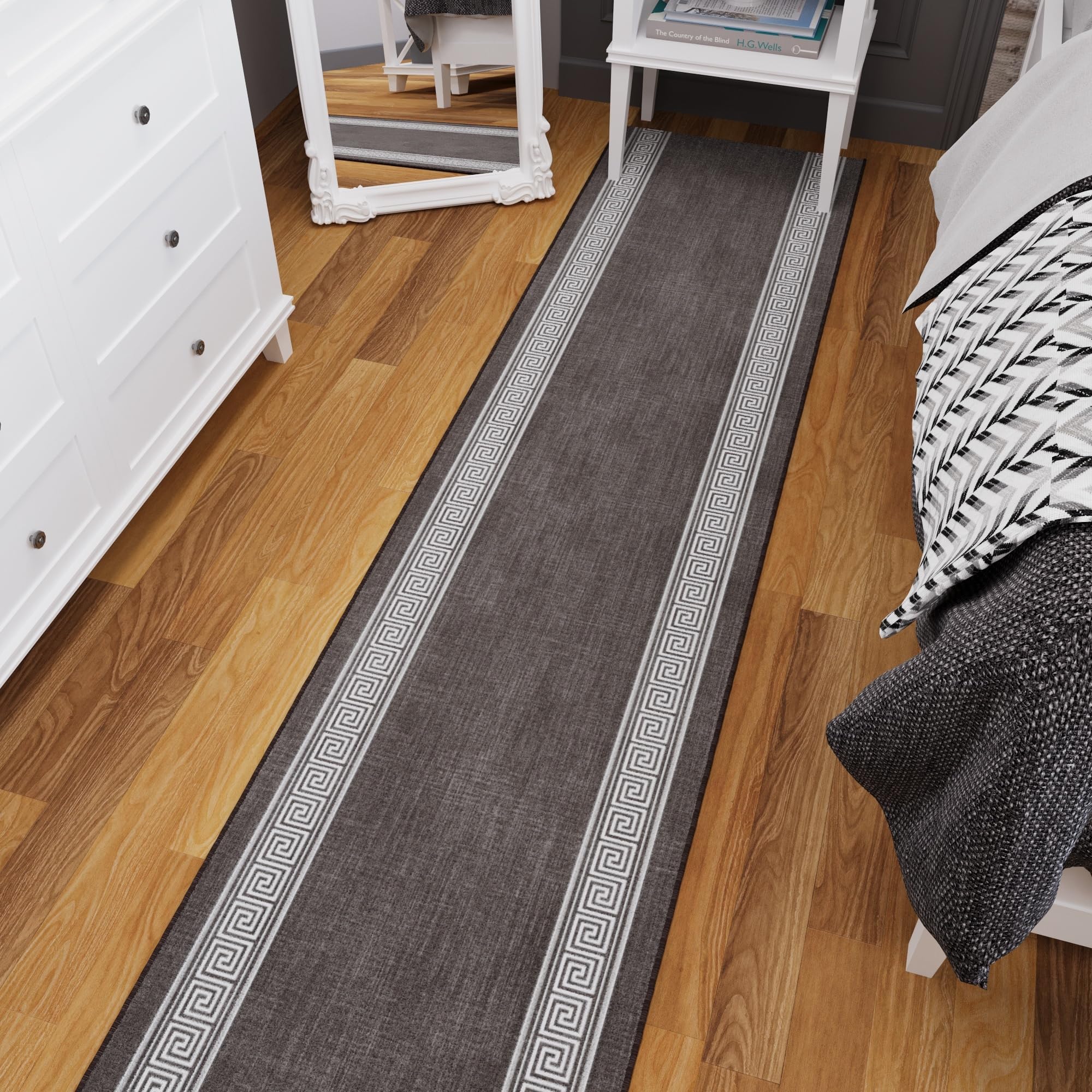 Ottomanson aisle runner rug brown Greek border suitable for long hallways