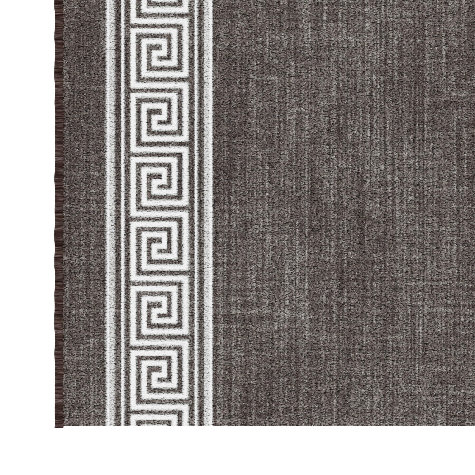 Close look at Greek border brown ottomanson rug
