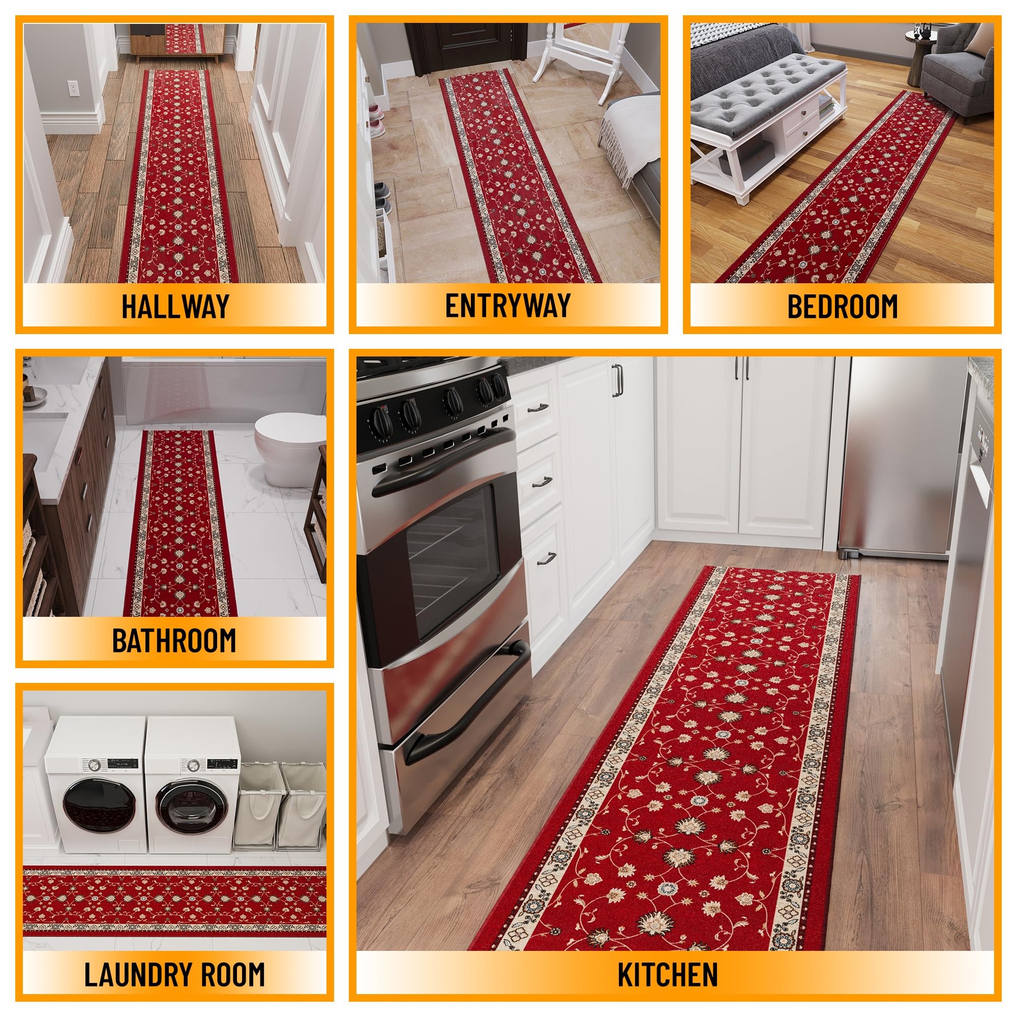 Ottomanson Hallway Runner Rug with non slip PVC backing