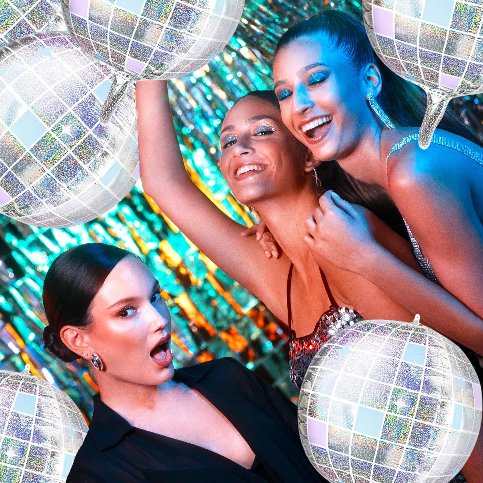 Disco ball balloon set used as photo backdrop