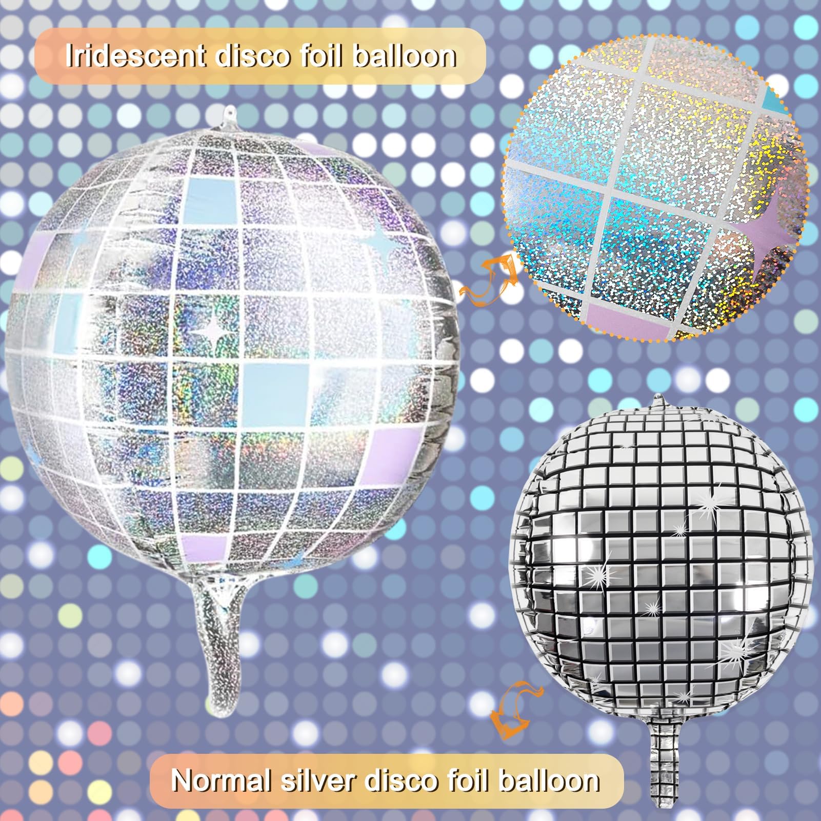 Silver iridescent disco balloons for 70s 80s party