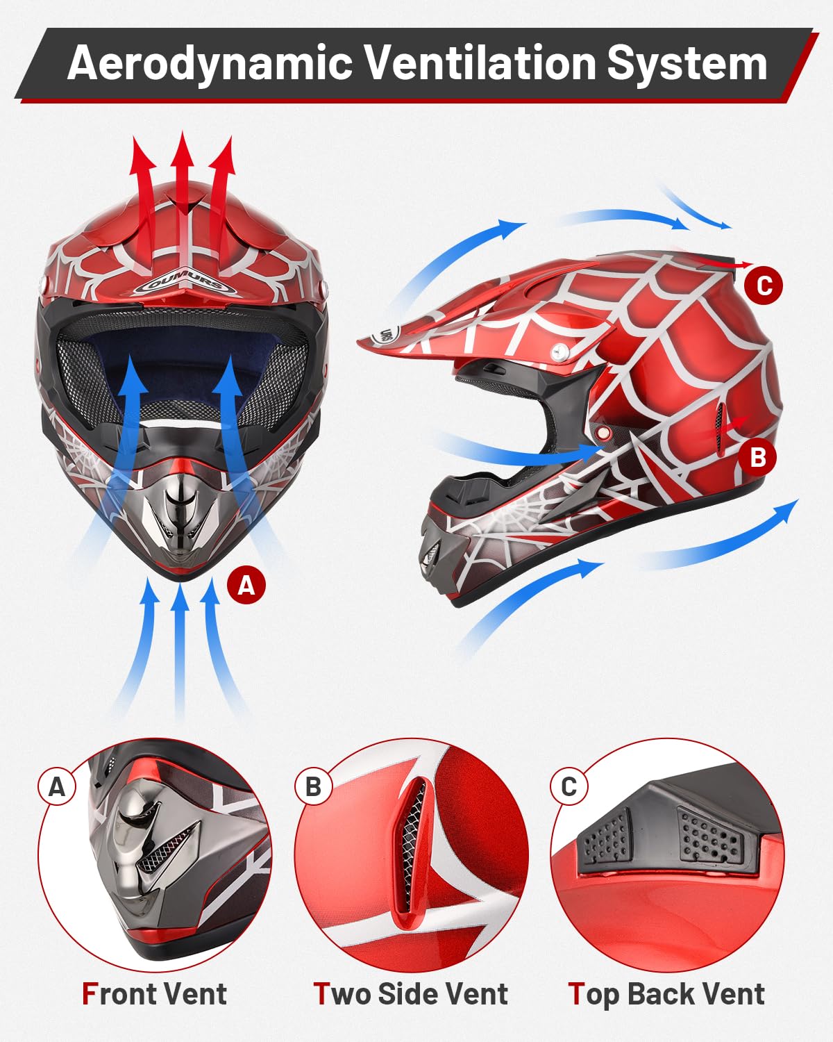 OUMURS Youth Dirt Bike Helmet removable sun visor