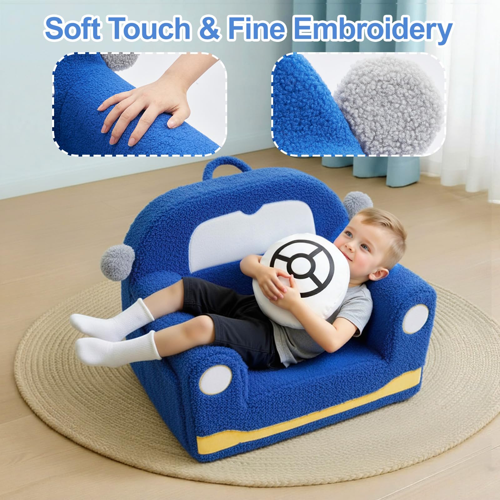 Car-shaped OUOZZZ kids chair in playroom setting