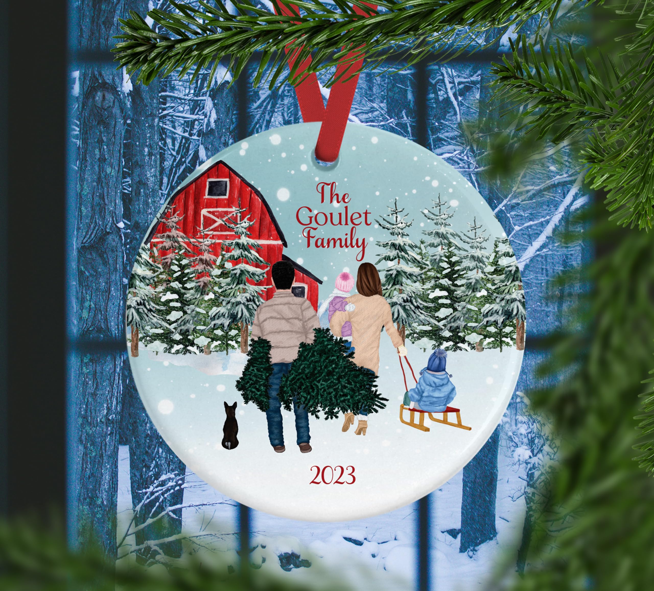 Our First Christmas as a Family of 4 ornament featuring pets