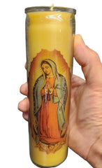 Our Lady of Guadalupe glass prayer candle 8 inch tall