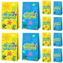 OUSHISS 12-pack yellow party favor bags with ocean themed design and handles