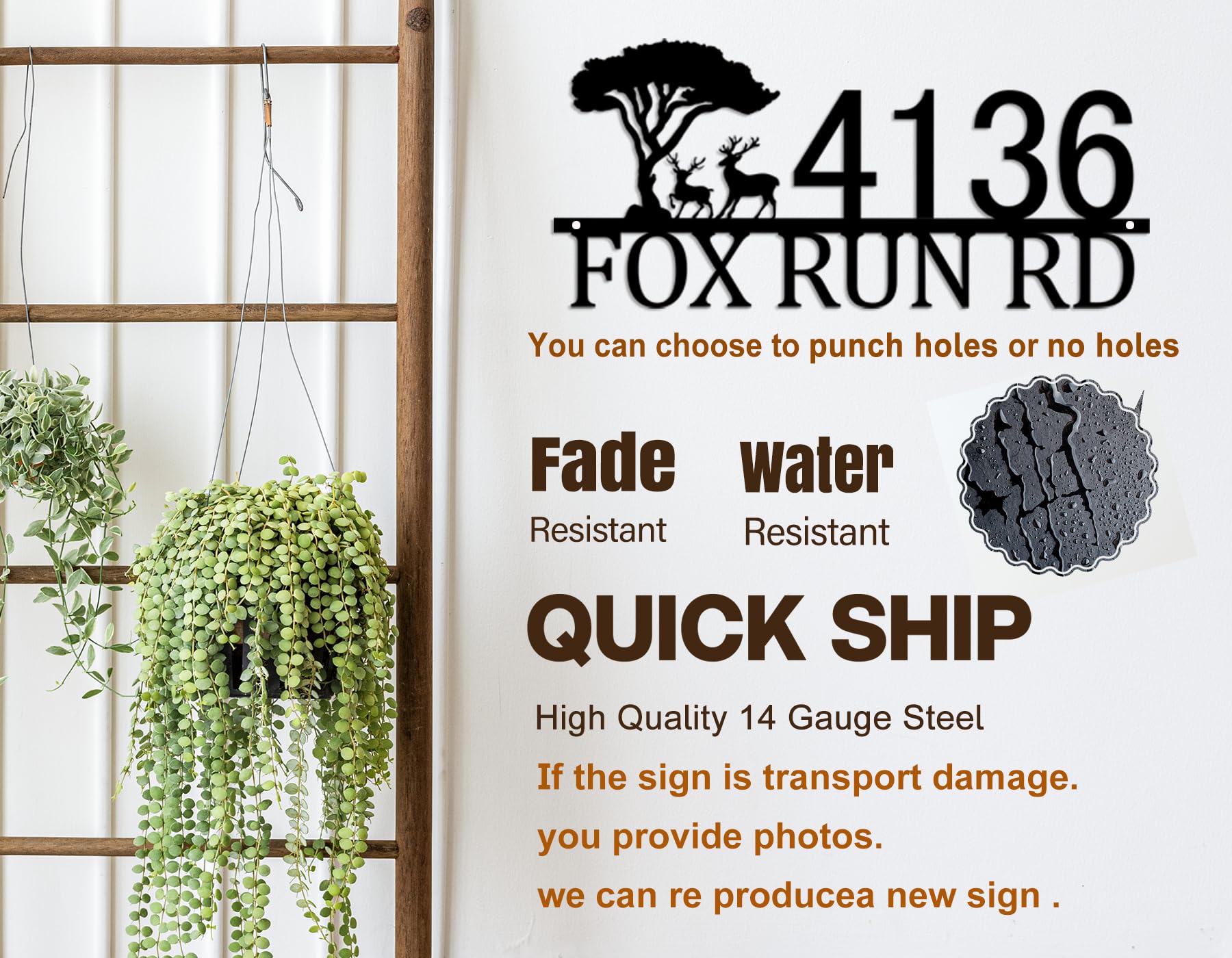 Decorative address sign tree and deer design