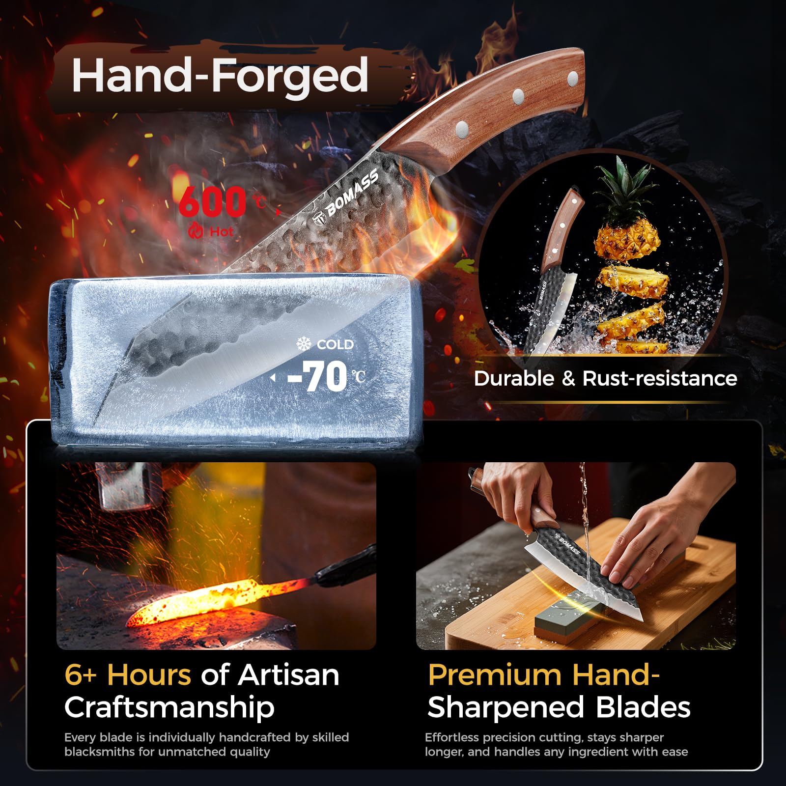 Outdoor camping and BBQ ready BOMASS chef knife