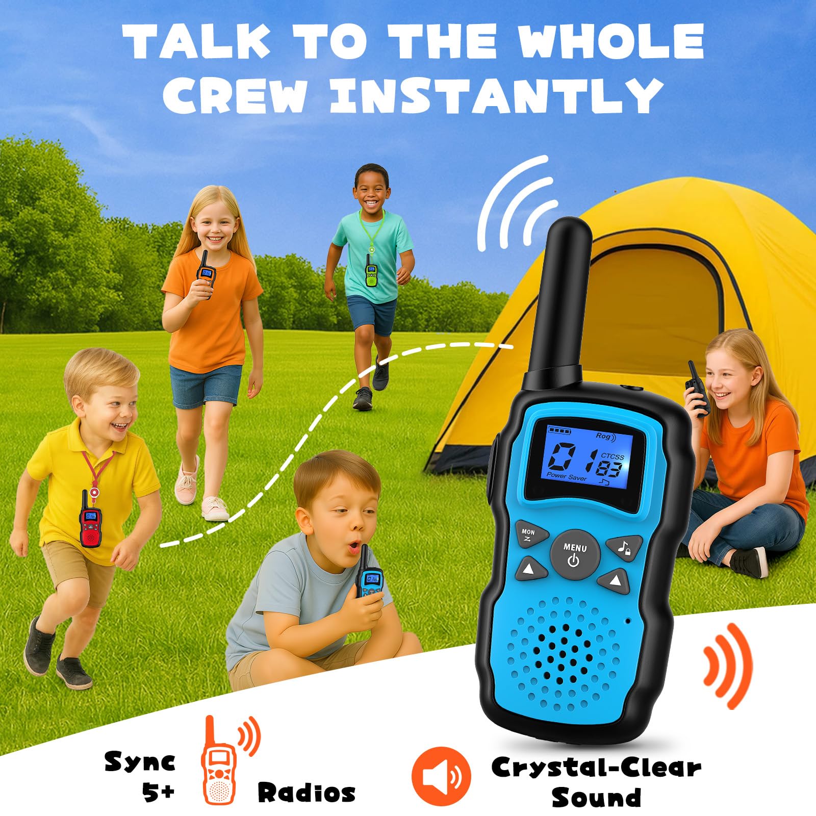 Camping walkie talkies with built in flashlight