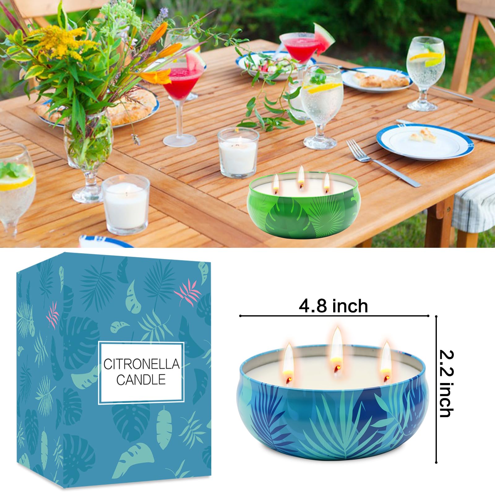 3-pack citronella candles in tins with lids for camping