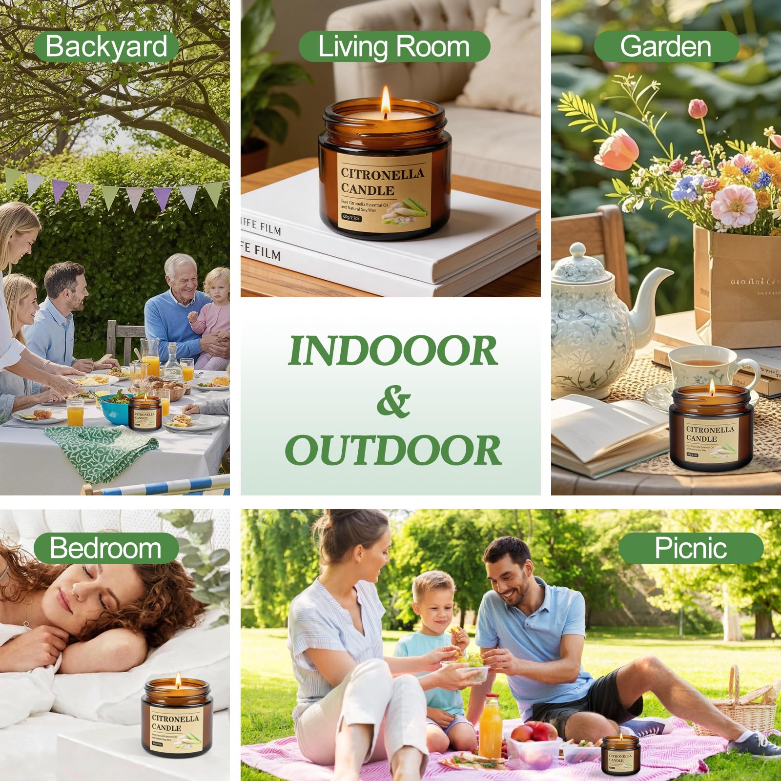 Outdoor patio citronella candle set for garden and deck
