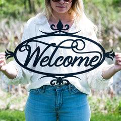 Outdoor front door decor metal plaque example