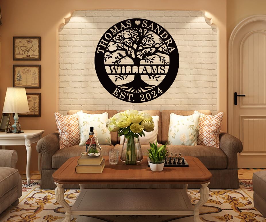 Outdoor large family tree metal wall decor exterior view