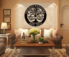 Outdoor large family tree metal wall decor exterior view