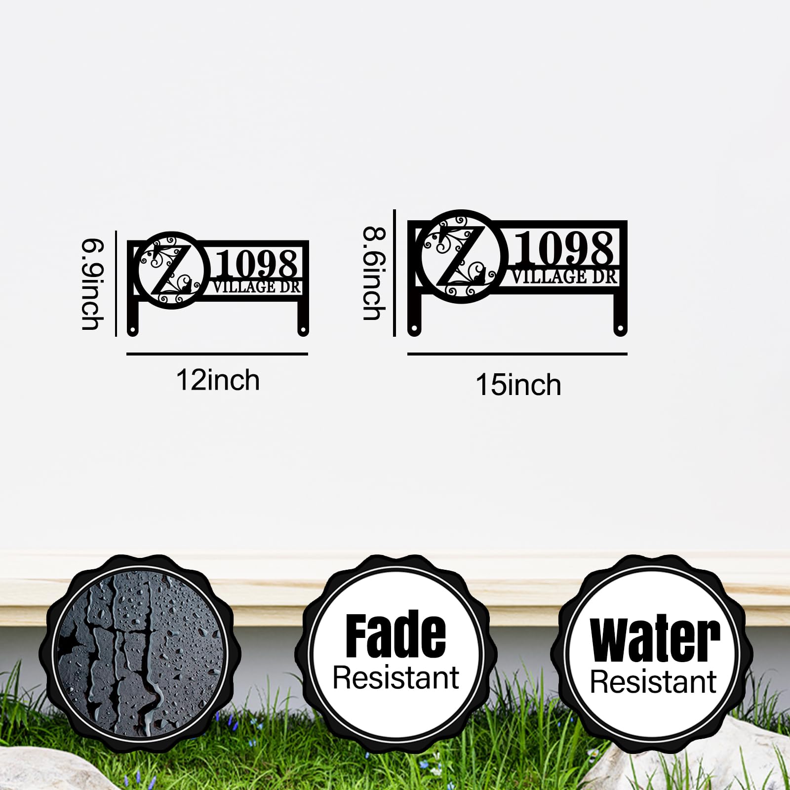 Weather resistant metal address sign for outdoor use