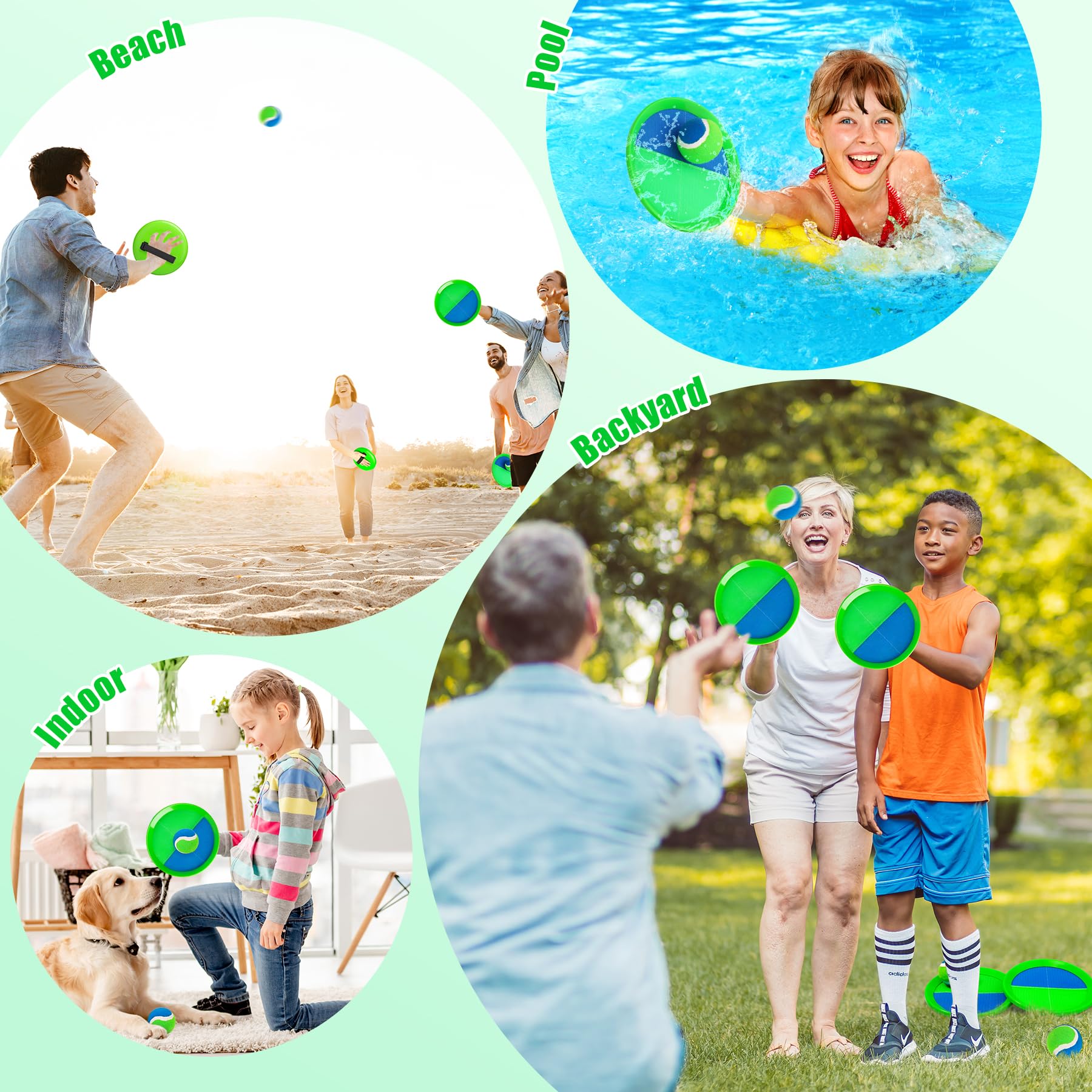 Outdoor paddle catch game paddles and sticky balls layout