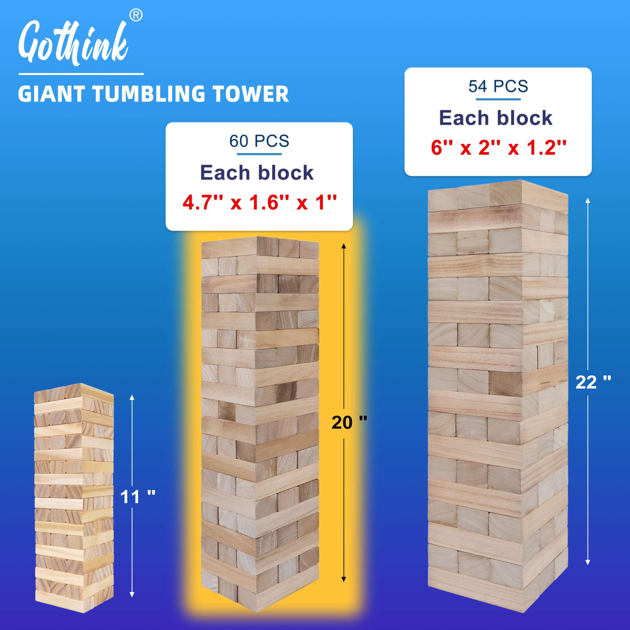 GOTHINK Giant Tumble Tower Game ready for family game night