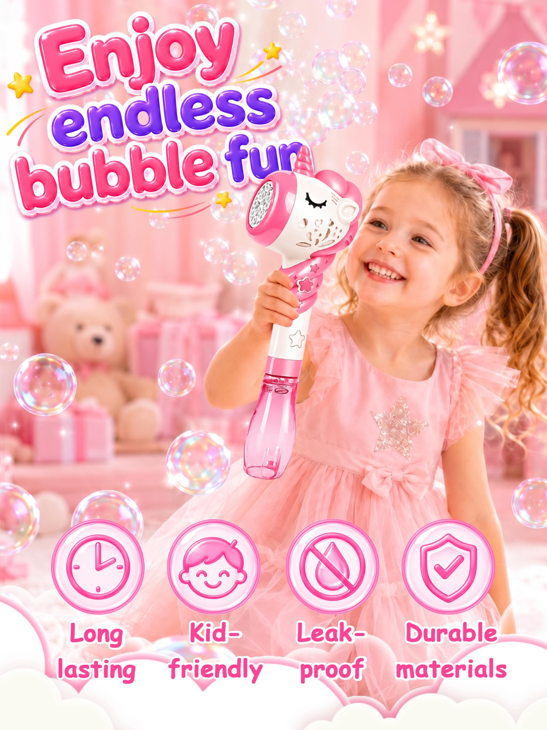 Open bubble bottle and start automatic bubble wand