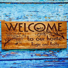 Wood sign engraving for family name outdoors