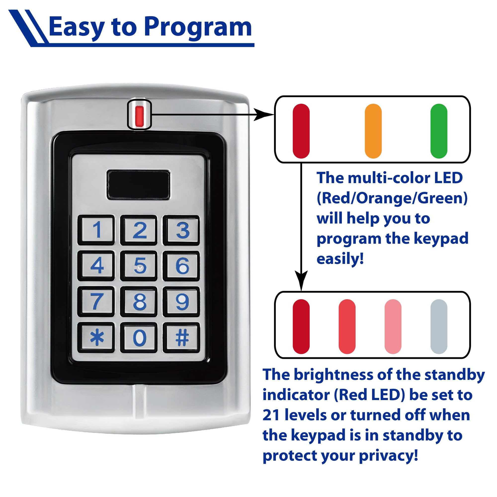 Backlit 4x3 keypad with adjustable volume and brightness