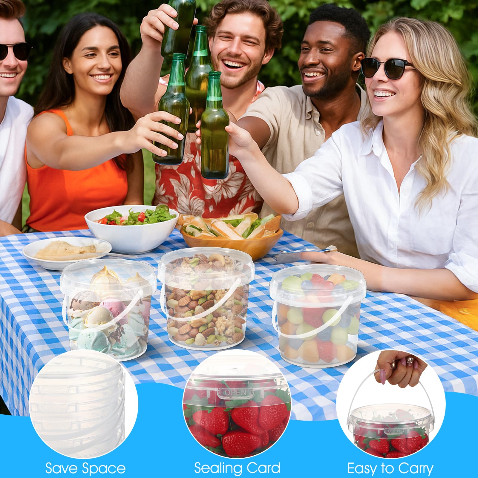 Beach party bucket with lid and handle