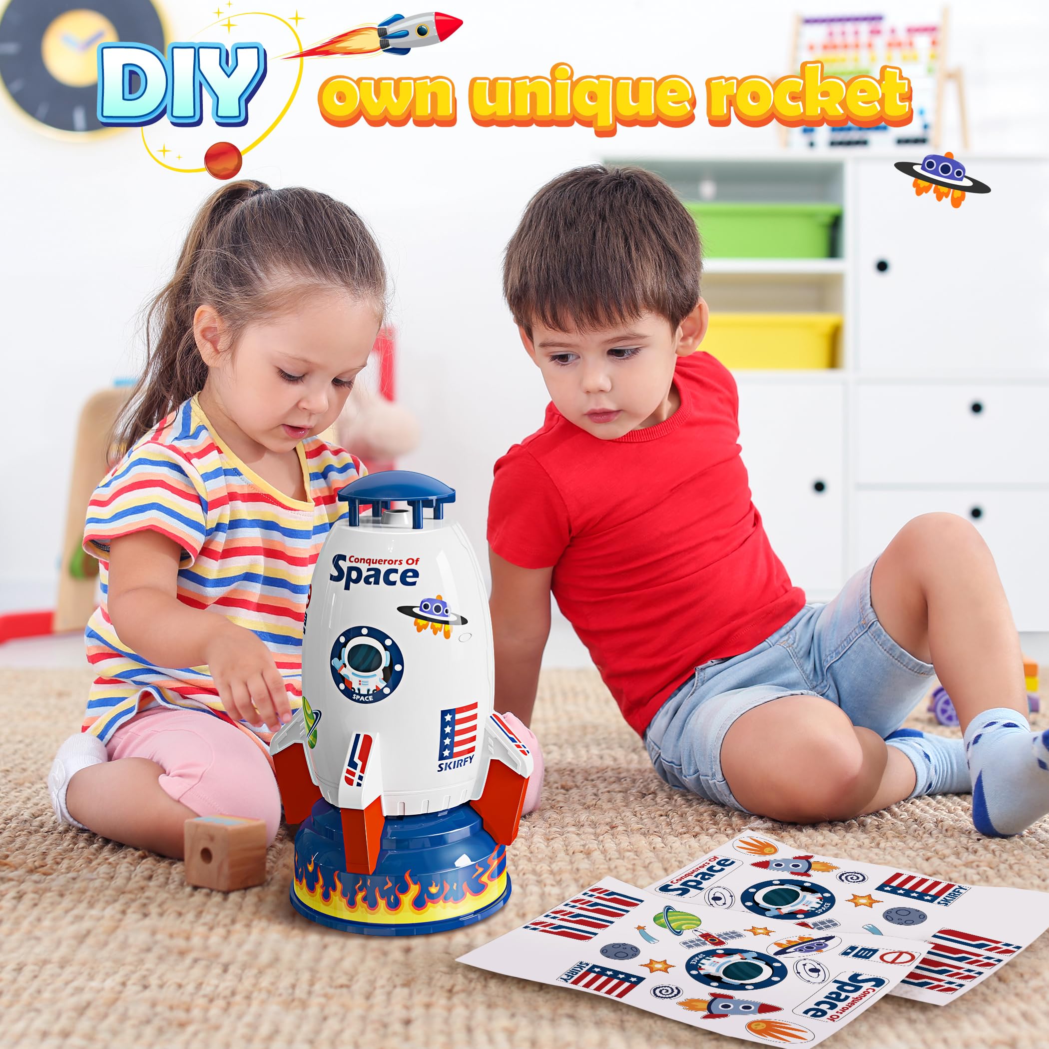 Outdoor rocket sprinkler connected to hose for backyard play