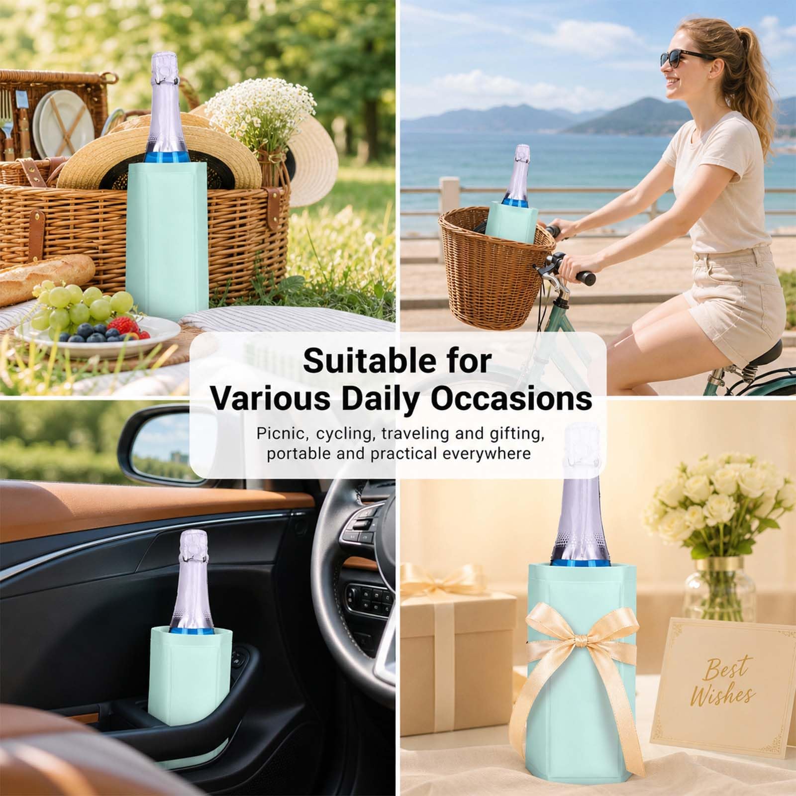 Outdoor wine cooling sleeve in use