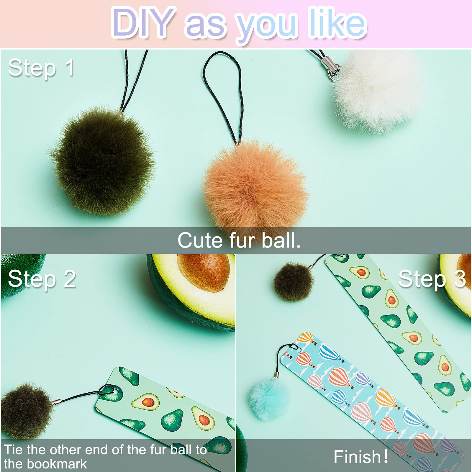 Colorful pink purple green pom pom bookmarks with rulers