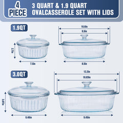 Oval glass casserole dish with lid 1.9 qt