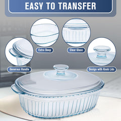 Oval glass casserole dish with lid 3 qt
