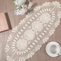 Beige oval lace table runner made of cotton