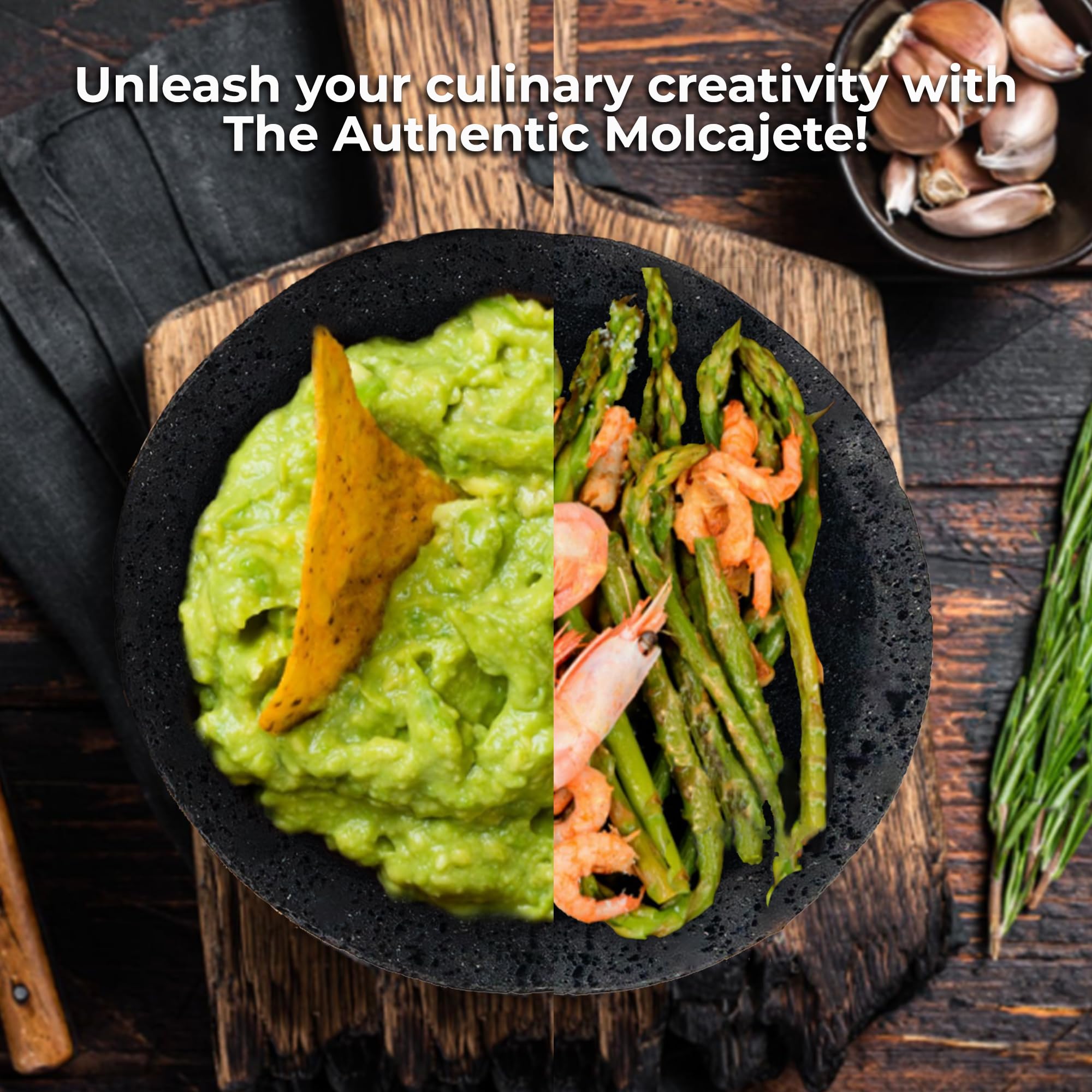 Oven-safe volcanic rock molcajete used in kitchen