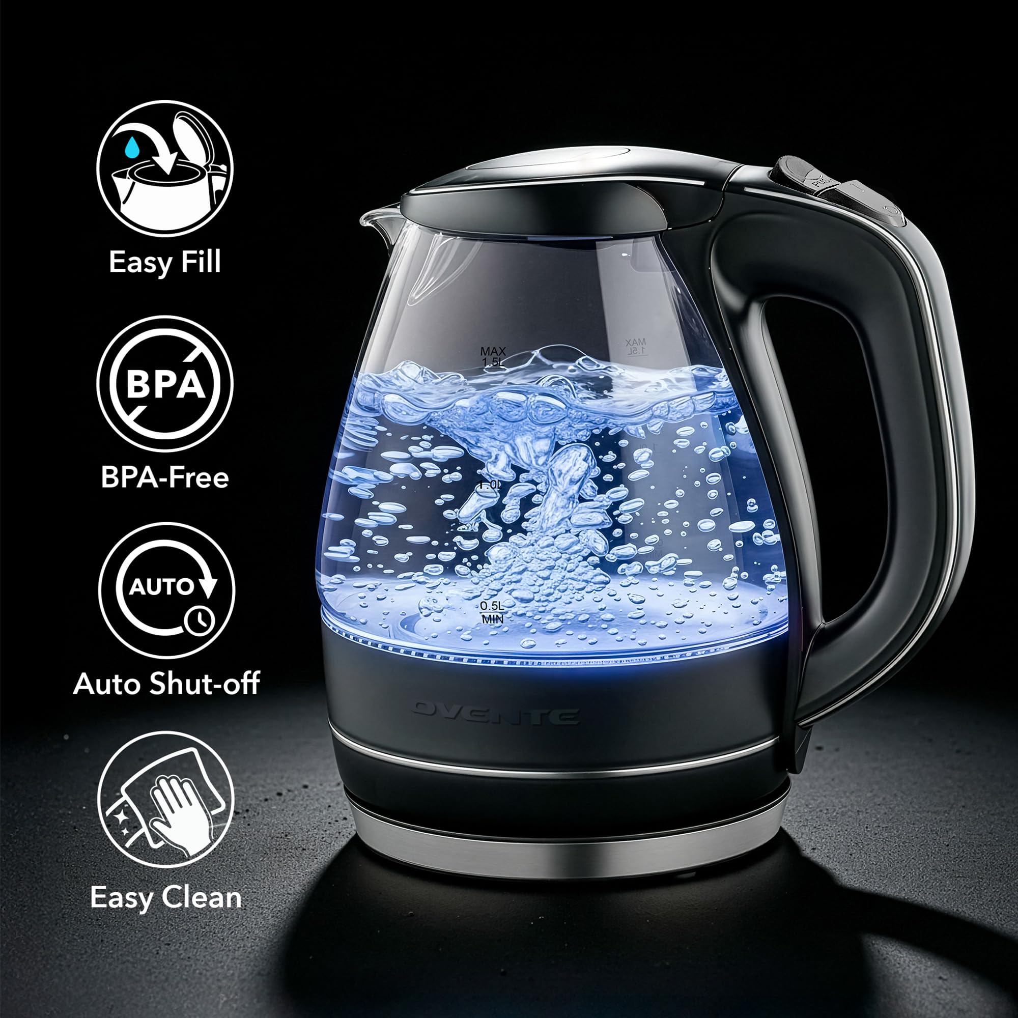 OVENTE KG83B 1100W electric kettle with concealed heating element