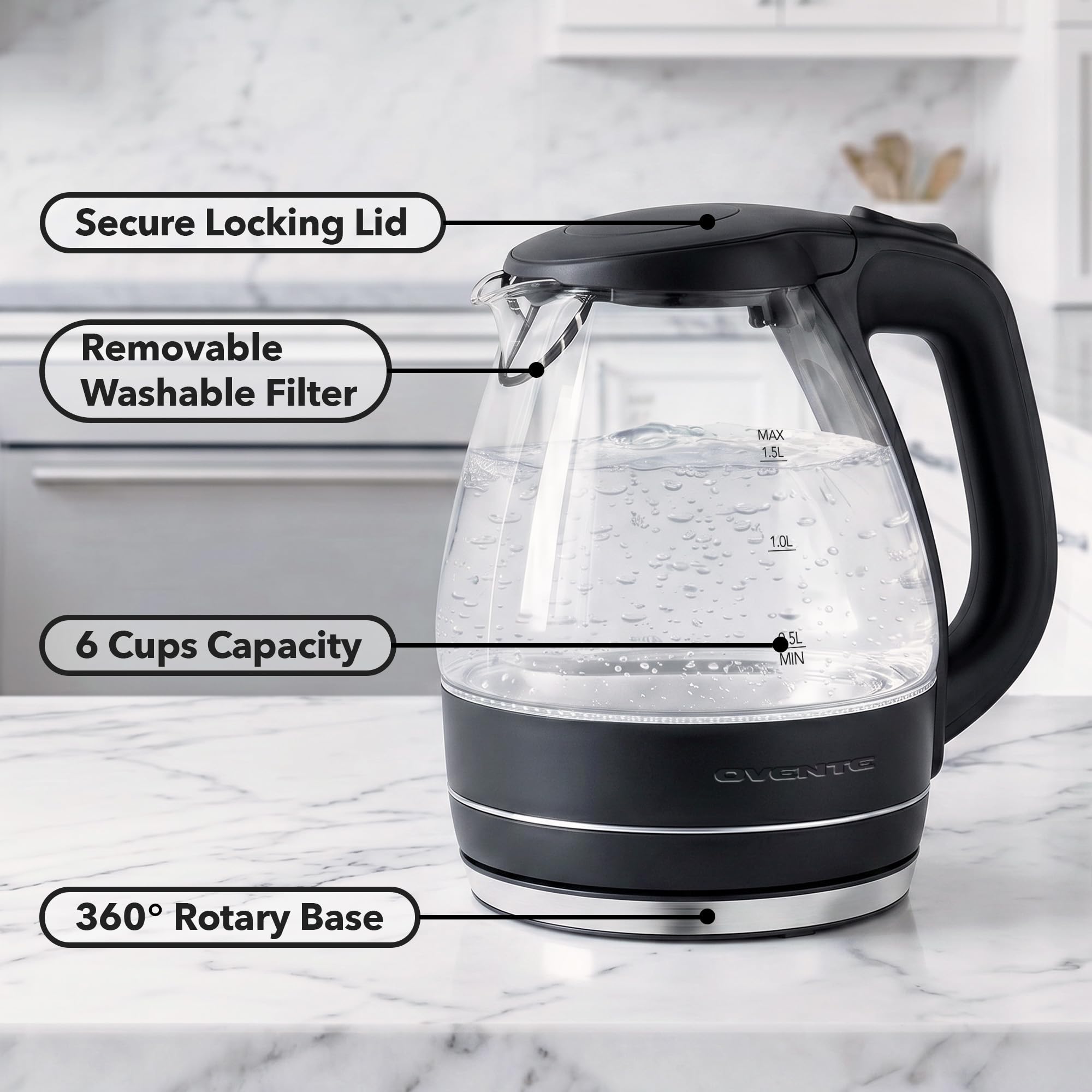 OVENTE KG83B borosilicate glass kettle 1.5L