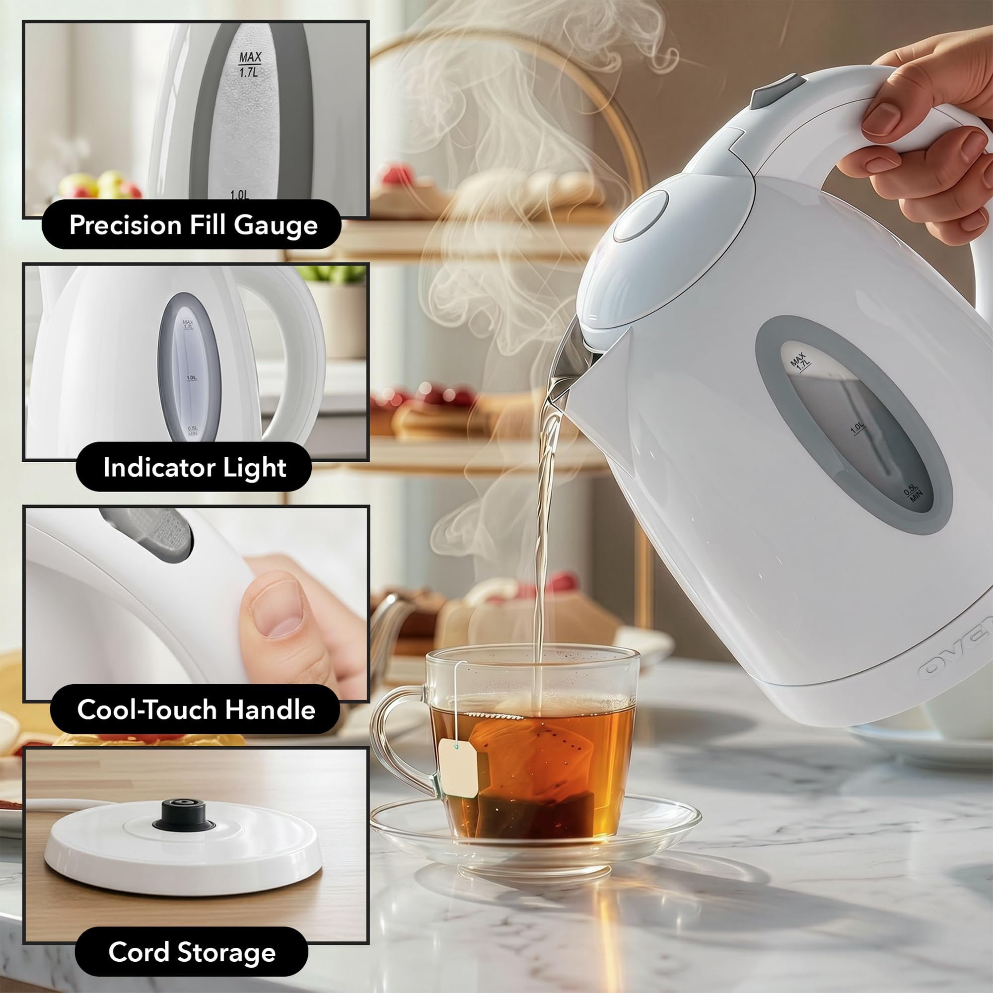 BPA-free components label on OVENTE KP72W 1.7L kettle